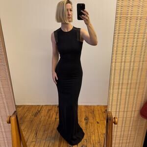 NWT VICTORIA BECKHAM Black Silk-Wool Lattice back Maxi Dress No241